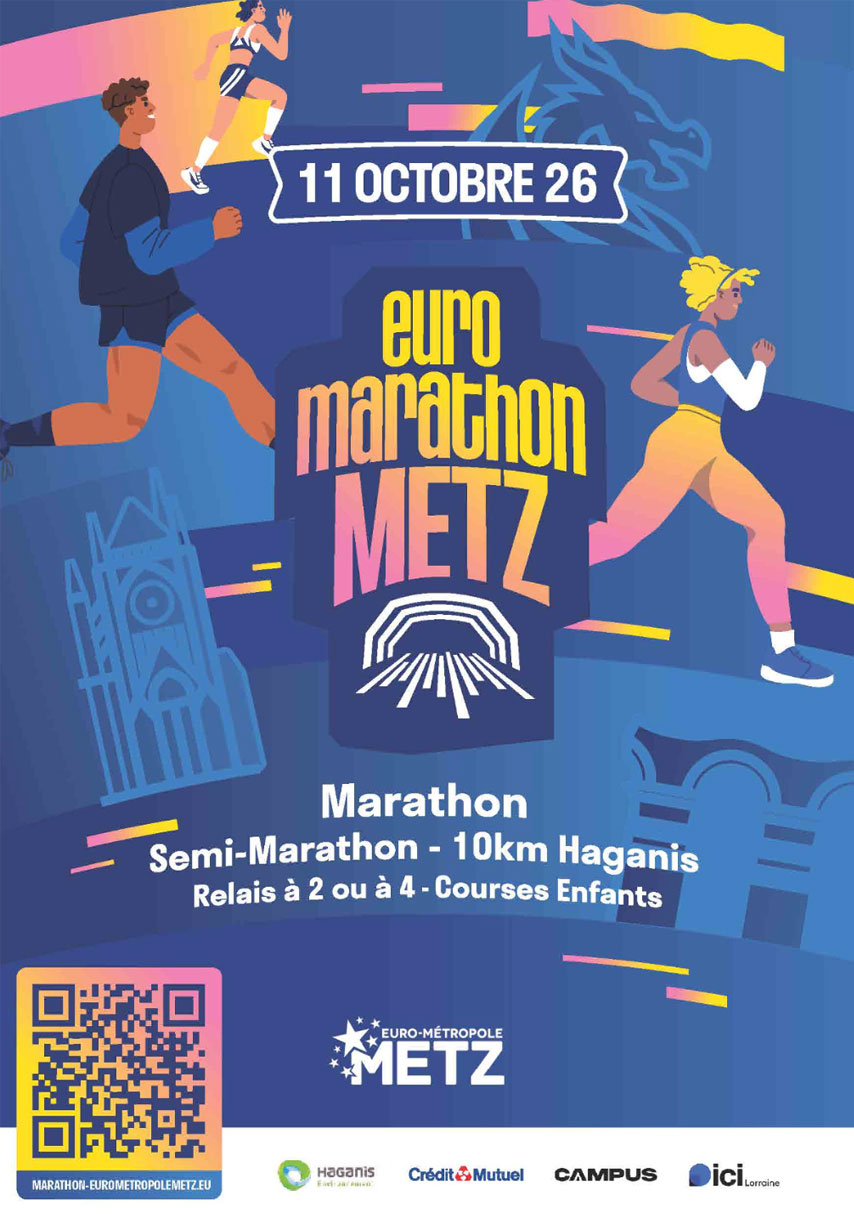 Les 10 et 11 octobre 2026, l’Euro-Métropole de Metz accueillera l’Euro Marathon Metz, un week-end sportif et festif ouvert à tous