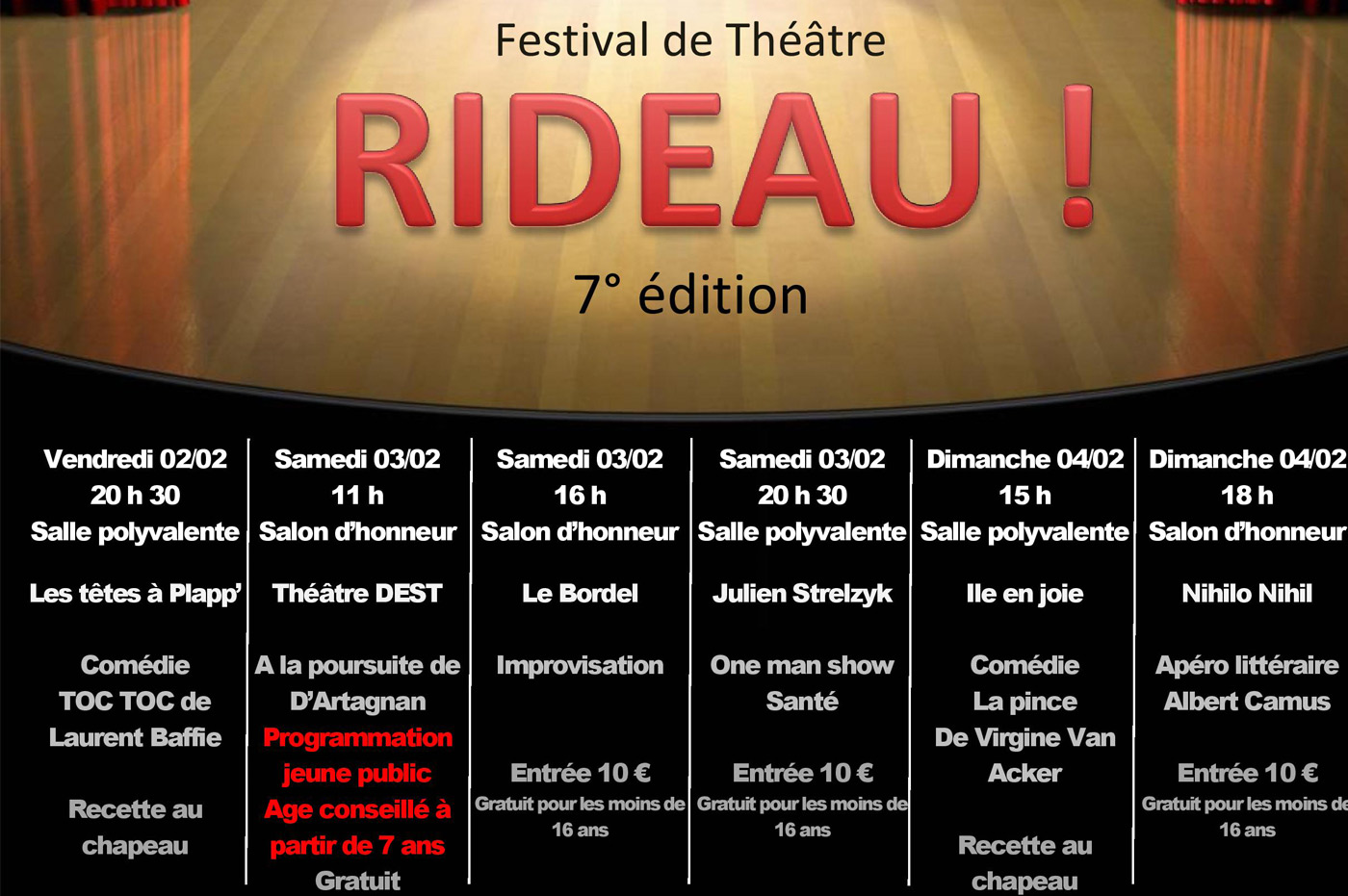 Rendez-vous à Plappeville du 2 au 4 février pour la 7ème édition du festival de théâtre Rideau !